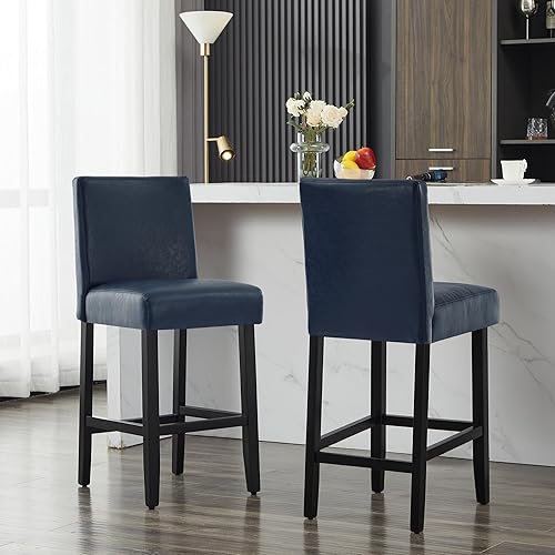 Miniatura 56 de Taburetes de bar de piel sintética de 26 pulgadas, modernas sillas de bar tapizadas de altura de barra, taburetes de bar con patas de madera maciza