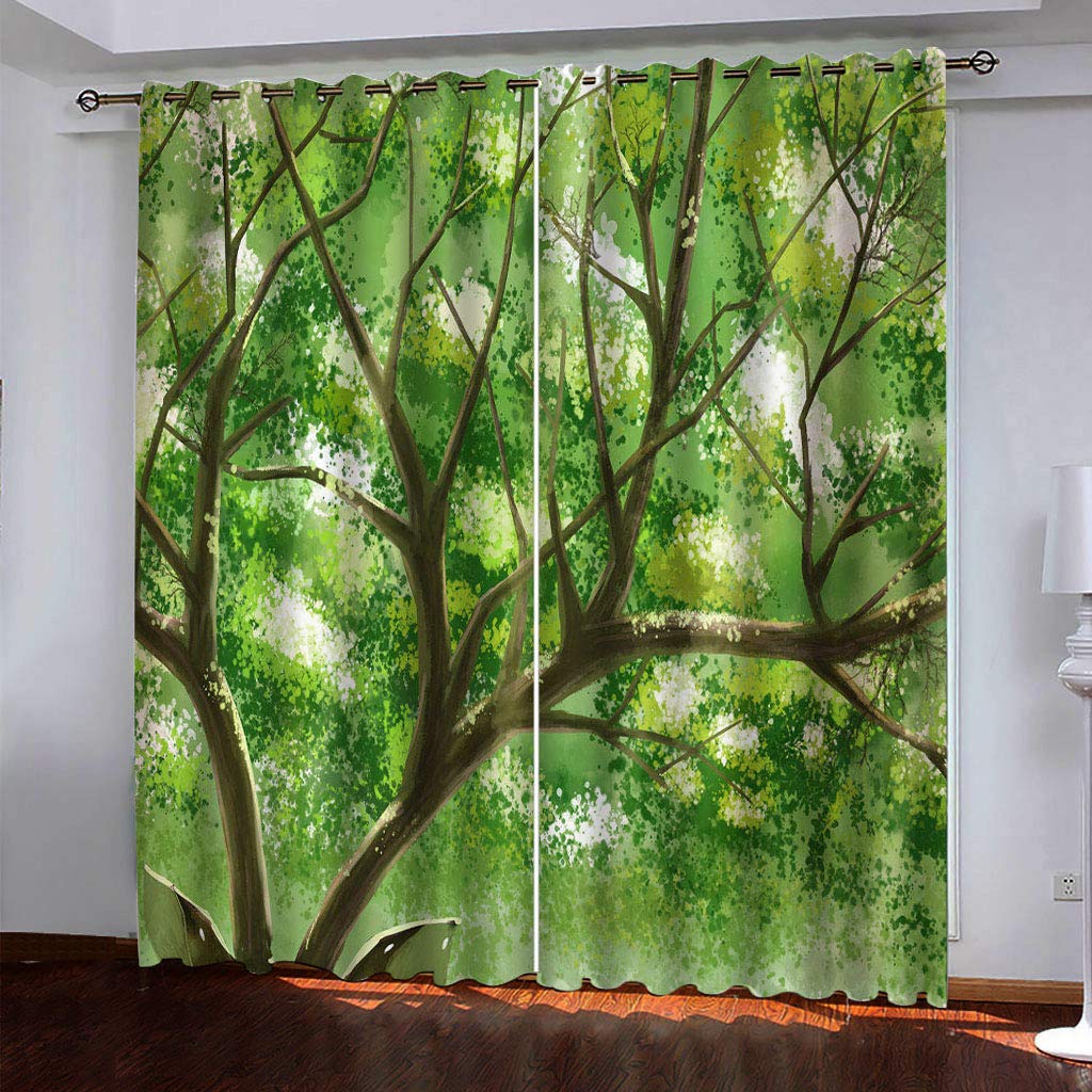 Rideau salon occultant 140x280 cm isolant thermique motif arbre vert lot de 2