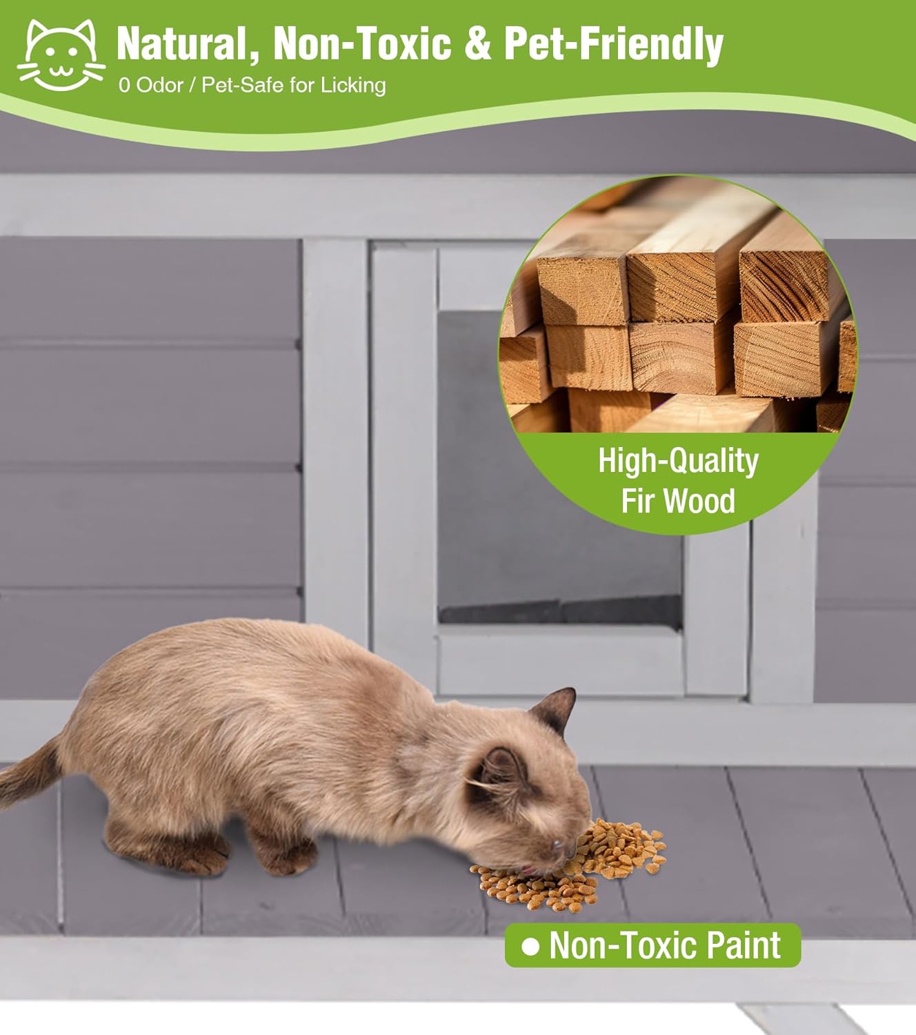 GUTINNEEN Heated Cat House for Outside, Outdoor Cat House Insulated with Electric Heating Blanket, Bite-Resistant Wires, Weatherproof Feral Cat Shelter for Winter - Grey