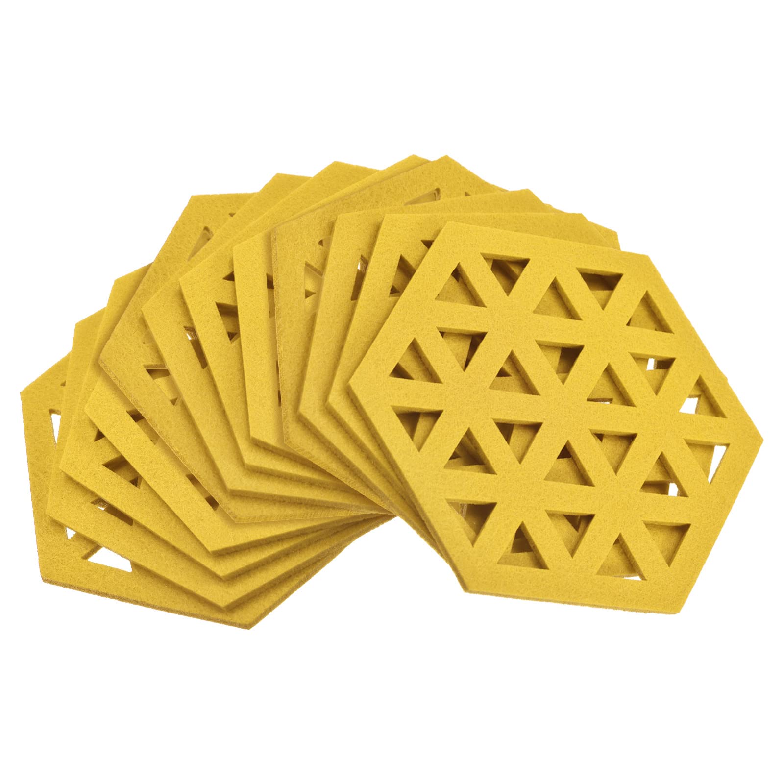 Dessous de verre hexagonaux en feutre jaune pour éviter les rayures de vase et de bol chauds