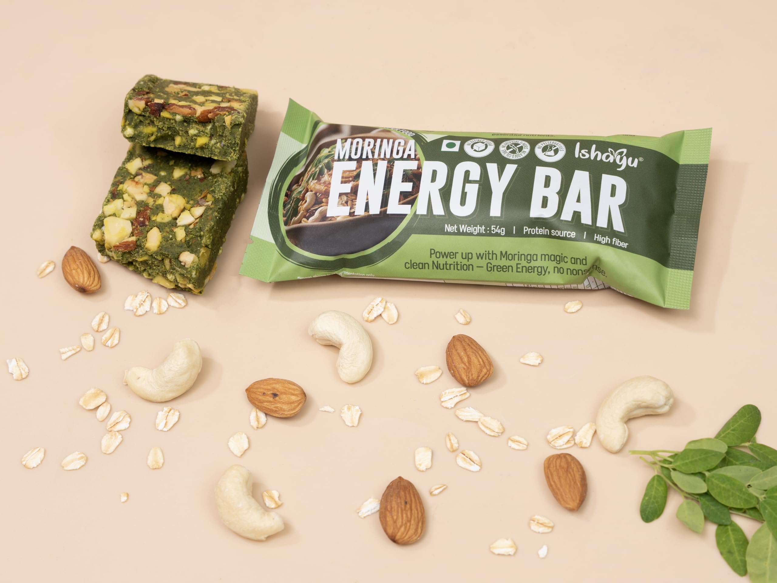 Ishayu|Moringa Energy Bar – Protein source & High Fiber – Made with Handpicked Ingredients - No Added Sugar - No Preservatives - No Artificial Flavours & Colours - All Natural|54g — Amazon image 4