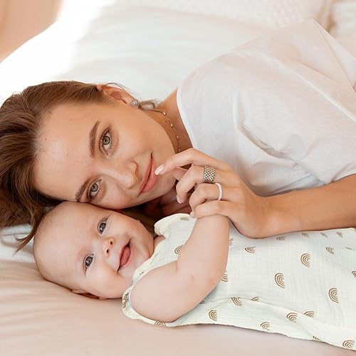 Miniatura 3 de Manta unisex de muselina de algodón orgánico para bebé, unisex, con cremallera de 2 vías, saco de dormir de 1.0 tog para tamaño XS arcoíris