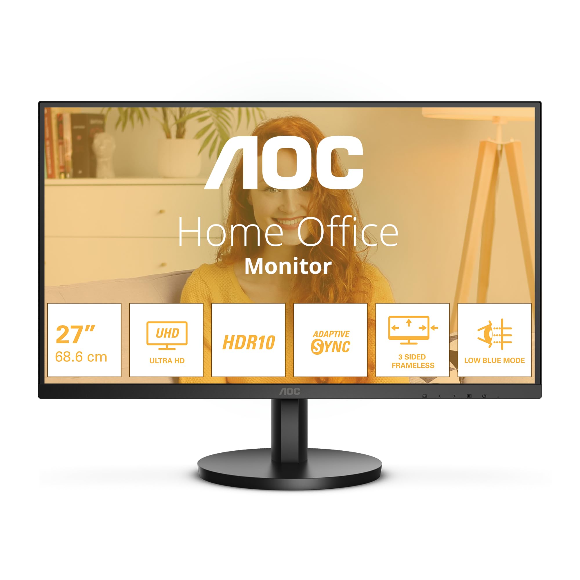 AOC U27B3M - Monitor UHD da 27 pollici, HDR10 3840x2160, 4K, 60 Hz, 2x HDMI, DisplayPort nero, 27 pollice 4K IPS 60Hz, USB-C, Altoparlanti - Regolazione altezza