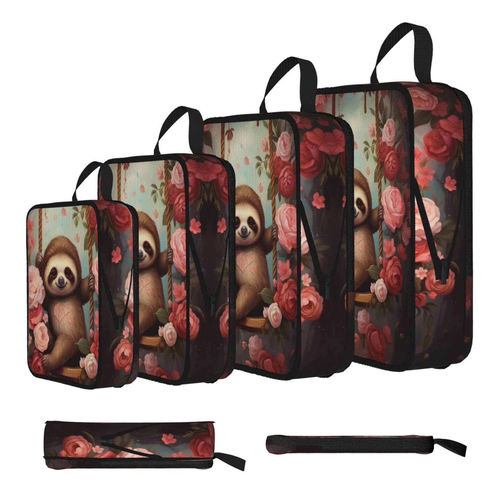 Sxzvvbn Black Sloth Sitting On A Swing By The Roses Compression Packing Cubes 4 Piece Set