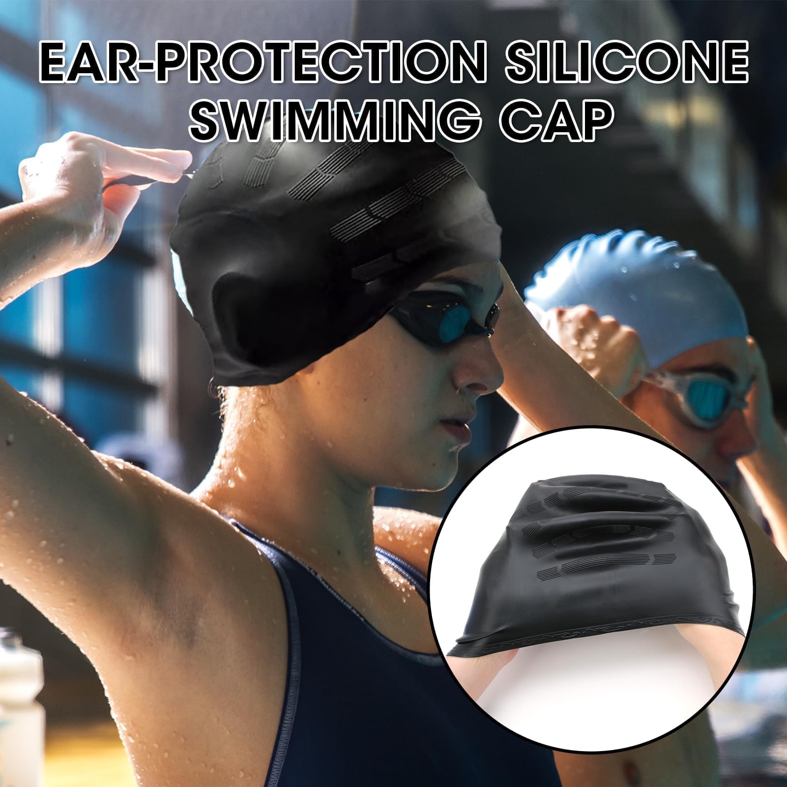 Gorro de Natación Silicona Impermeable 3D para Mujeres y Hombres Cabello Corto/Largo Adultos