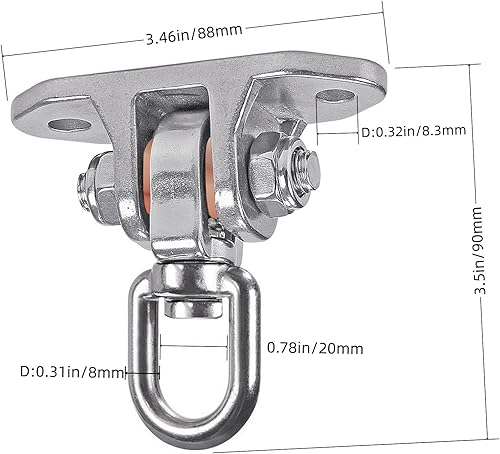 Miniatura 3 de Colgador de columpio resistente de acero inoxidable 304 antideslizante, capacidad de 2000 libras, columpio silencioso de 180, juego de columpio para