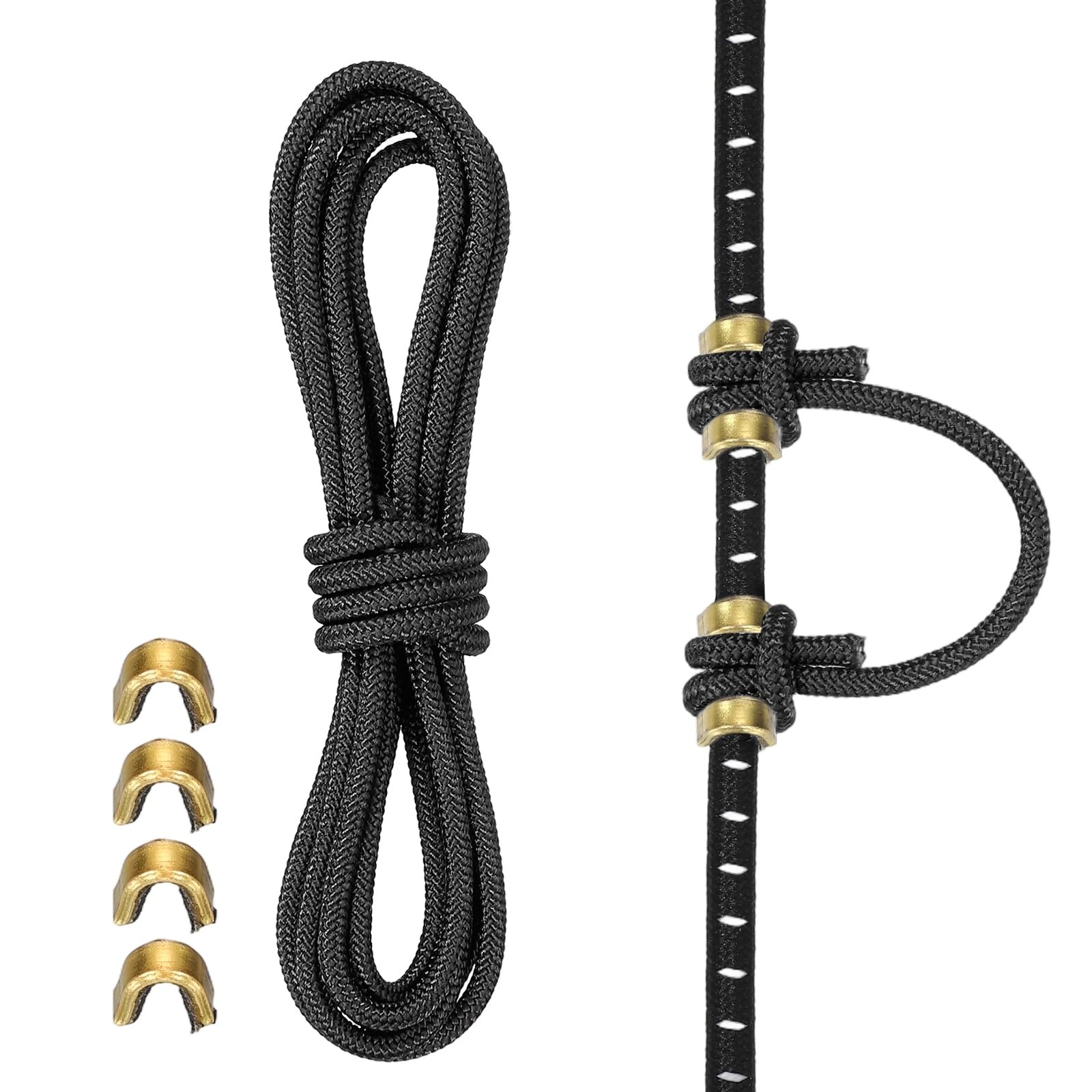 YELARXI Archery D Loop Rope, Bow String D Loop Rope Thread Release Material with Brass Nock Points 3 ft & Black -Fitting for (Compound Bow Strings/Archery Accessories)