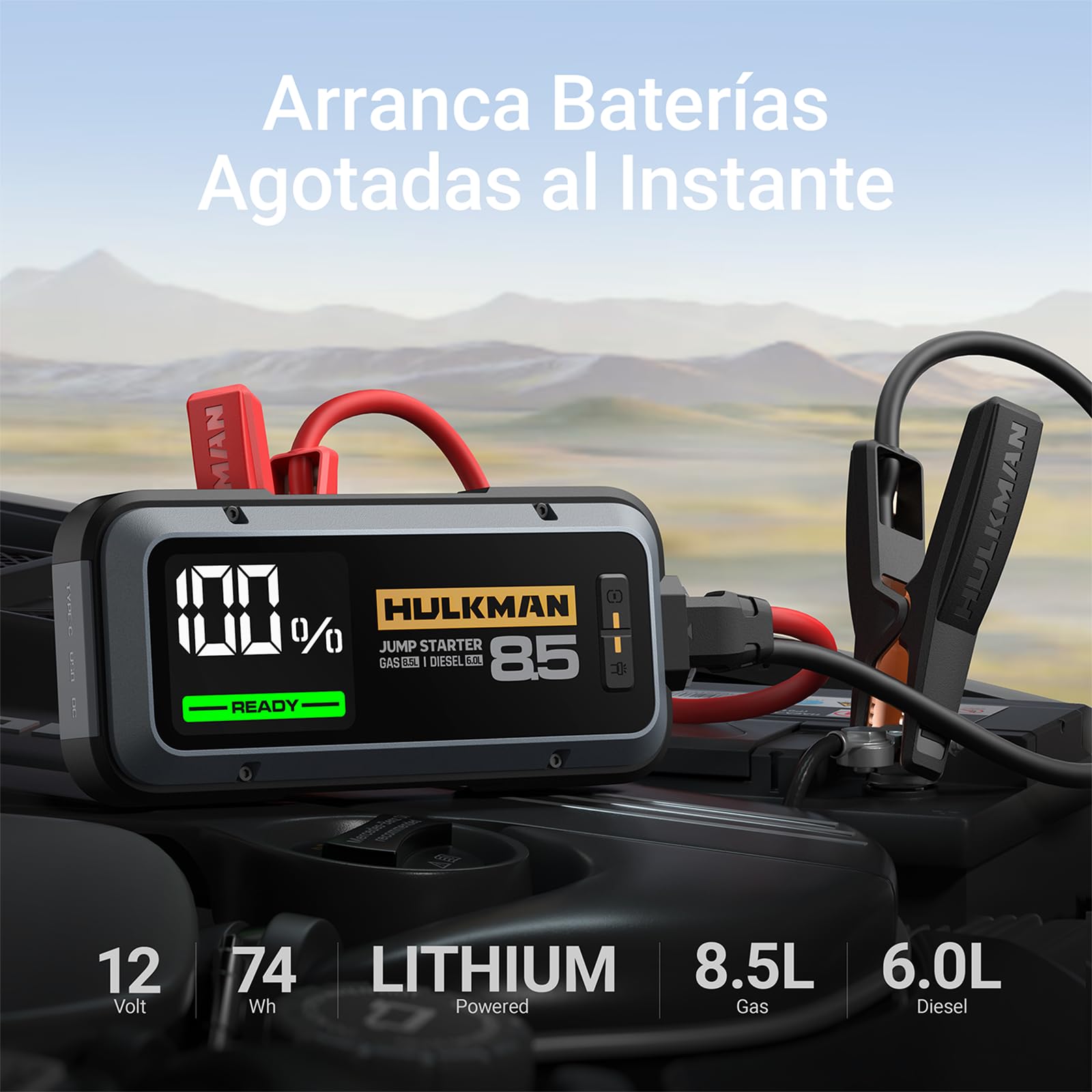Hulkman Alpha85 Arrancador de Coches 20000mAh 2000A Arrancador de Baterías de Coche (para 8,5L de Gasolina o 6,0L de Diésel) con Linterna LED de Emergencia Impermeable 65W Carga Rápida
