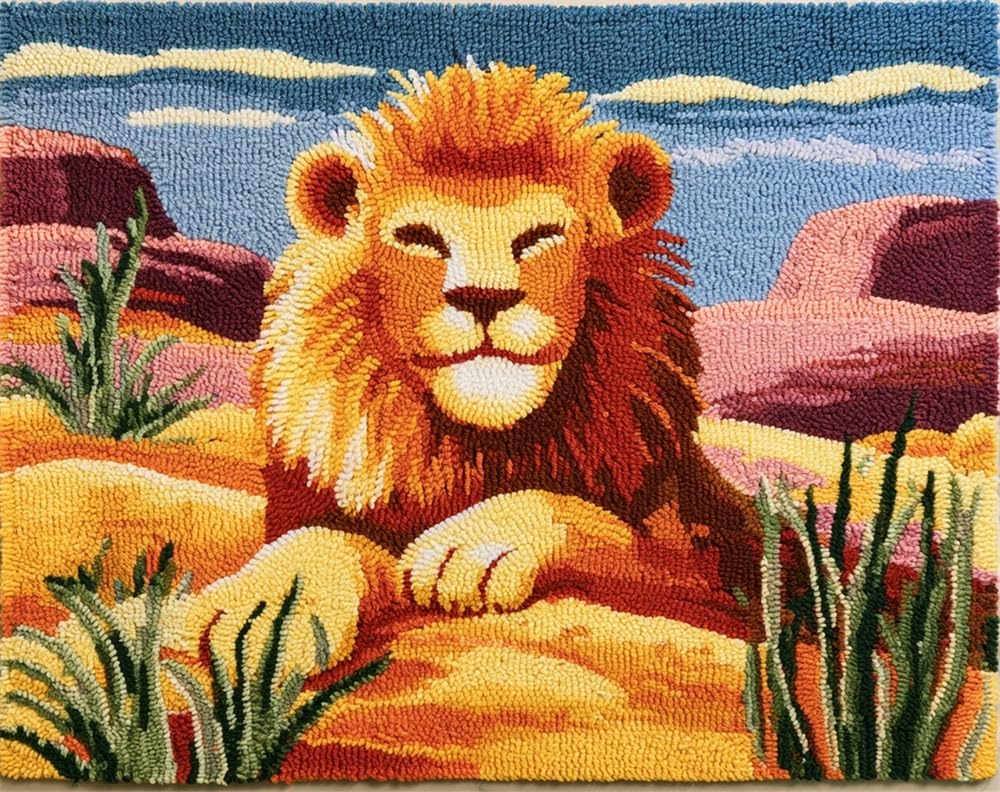FWRTYCB Latch Hook Rug Kit,Lion in the Desert