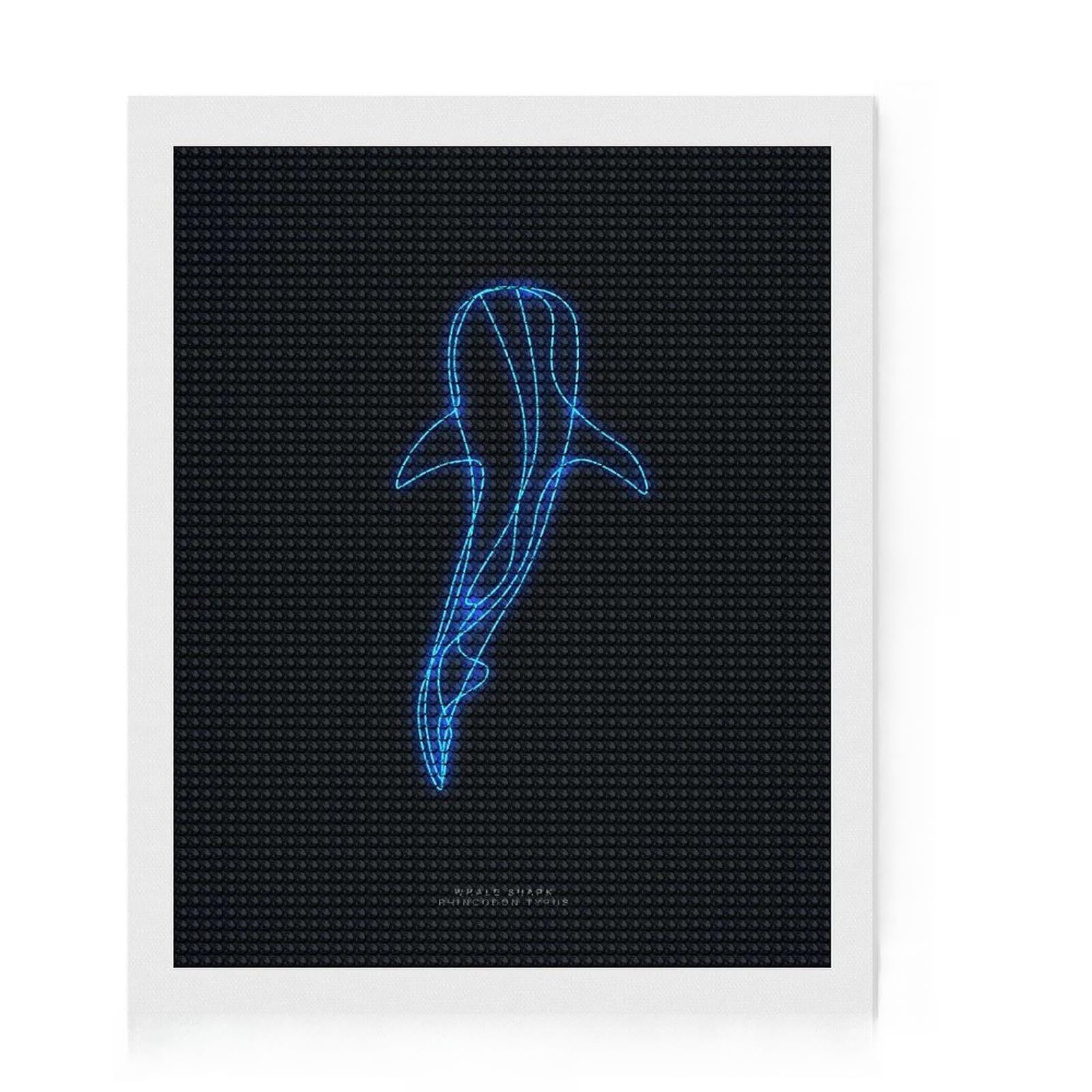 Junmoney Neon Whale Shark Diamond Painting Kit 16"x20", Decorate Your Room, Neat Printed Canvas, Adhesive Canvas, Bedroom Decor