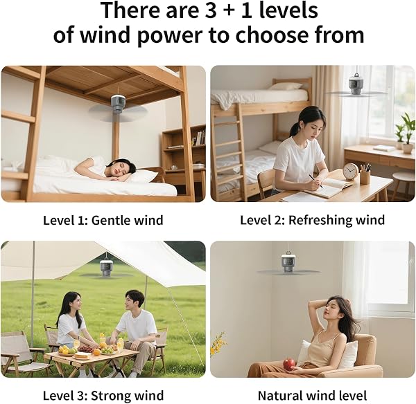 VVU&CCO Wireless Ceiling Fan with Remote Control, 12000mAh Battery, Ceiling Fan with Light, 4 Speed Levels, Timer for Outdoor Tent, Deck, Gazebo, Porch and - 2