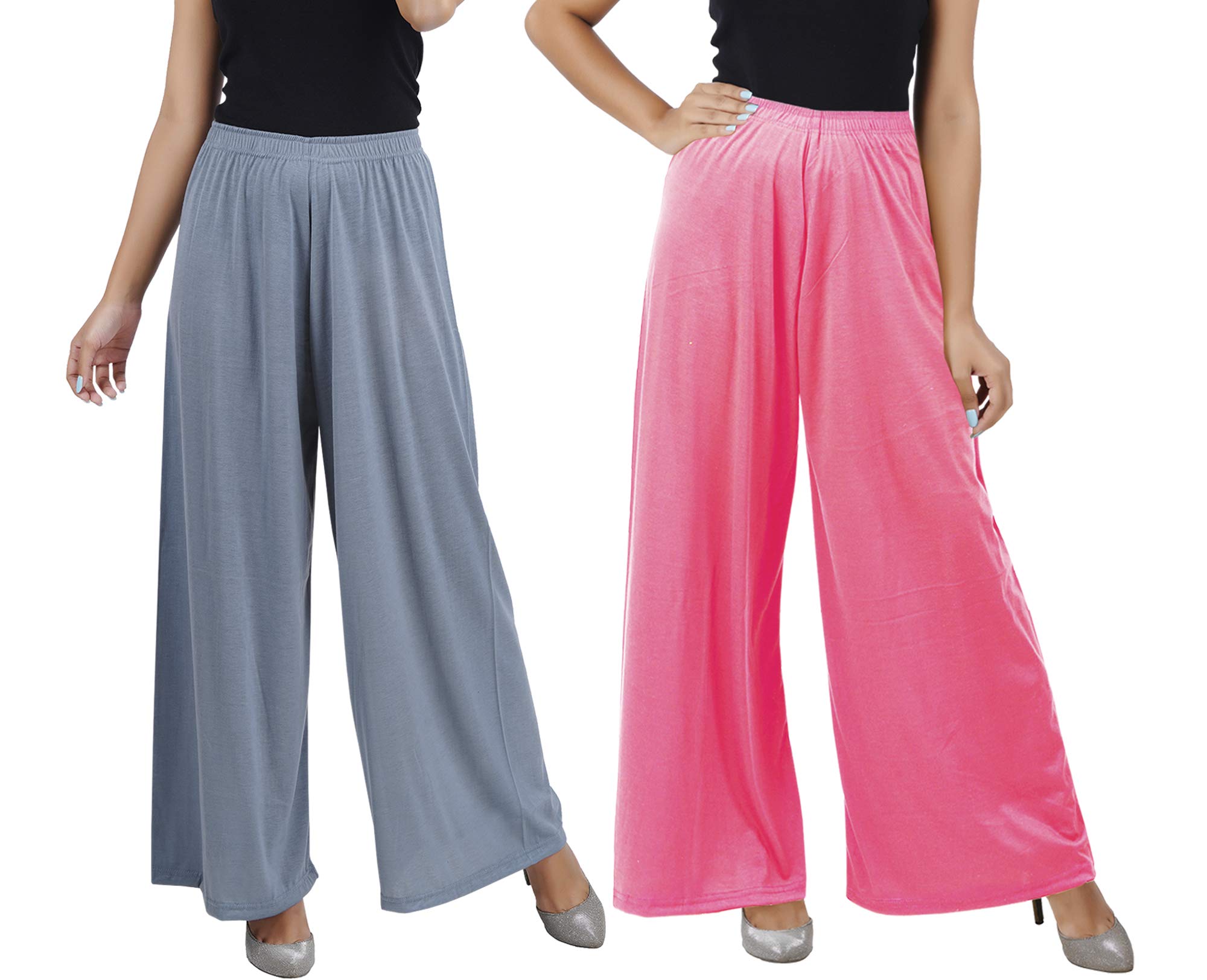 Buy That TrendzM to 6XL Cotton Viscose Loose Fit Flared Wide Leg Palazzo Pants for Women Navy Chocolate Brown Combo Pack of 2