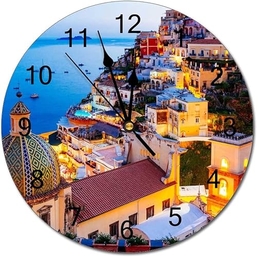 Miniatura 7 de Reloj de pared silencioso sin tictac de PVC, vista Positano Sunset View. Costa de Amalfi, Italia C 20, funciona con pilas, 12 pulgadas (11.8 in),