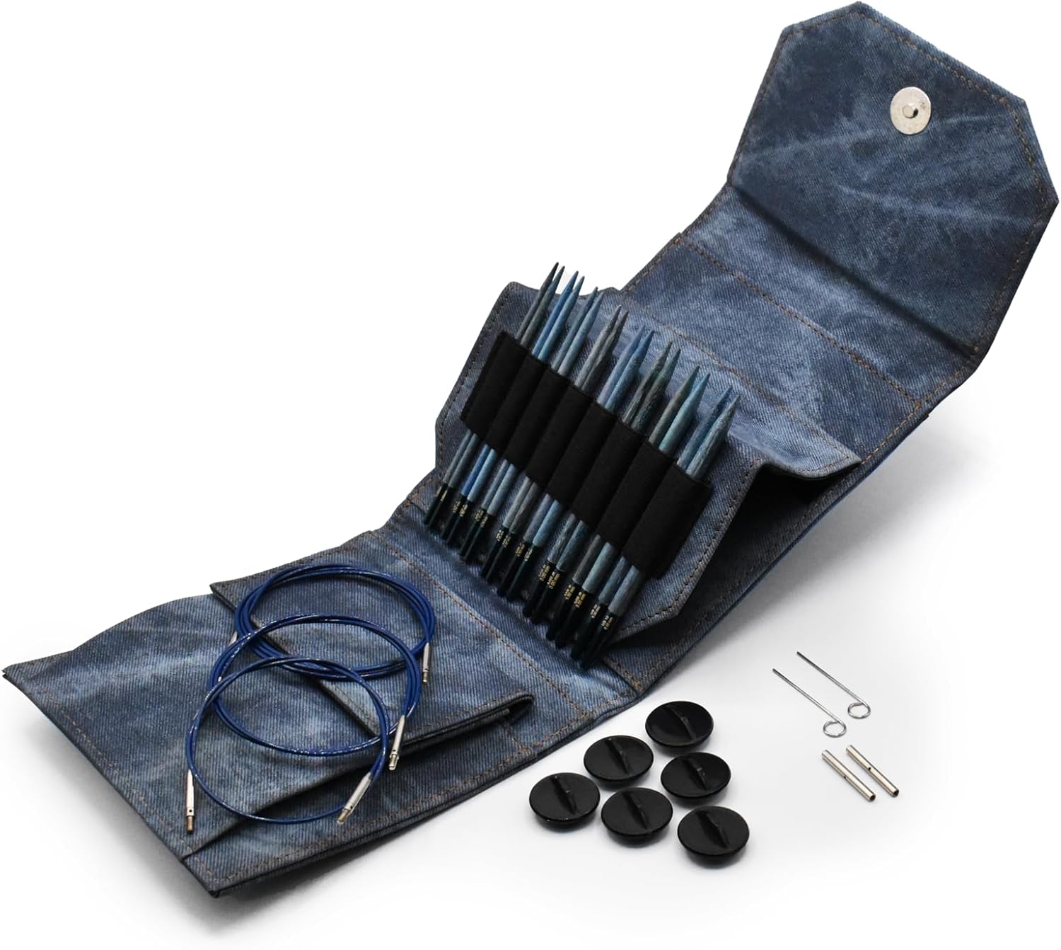 Lykke - 5" Indigo Interchangeable Needles Starter Set, Azure Fabric Pouch