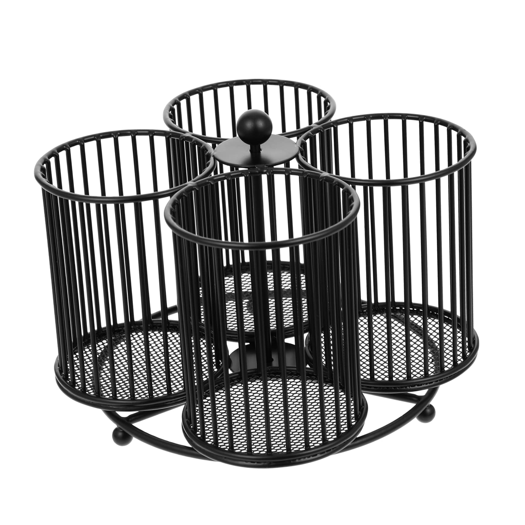 Porta Matite Metallico Rotante a 4 Scomparti in Ferro Nero