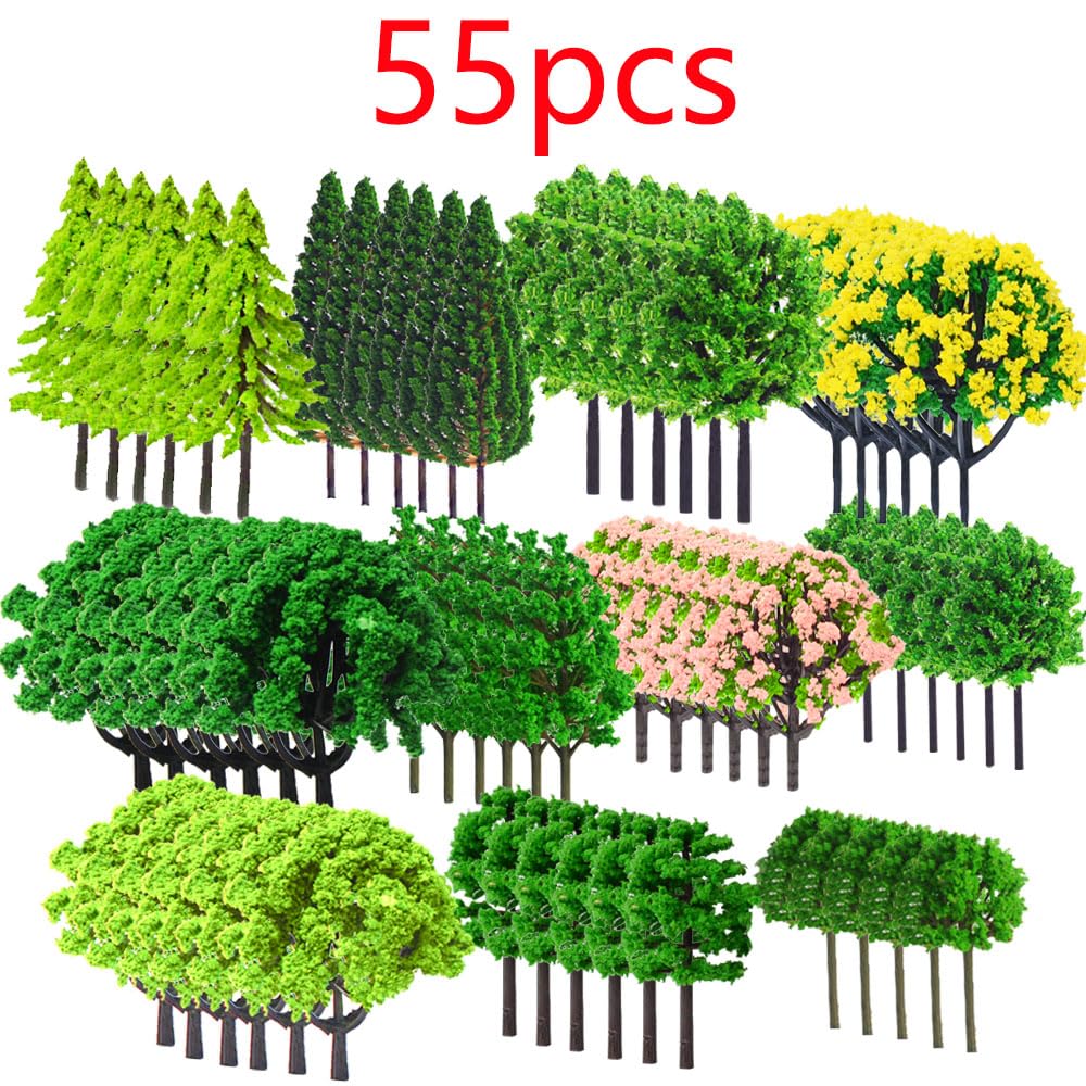 Doterul Model Building Trees 55 Pieces Landscape Model Trees Miniature Shrubs Mixed Architecture Train Railway Landscape Diorama Gnome Construction Site Set - Image 2