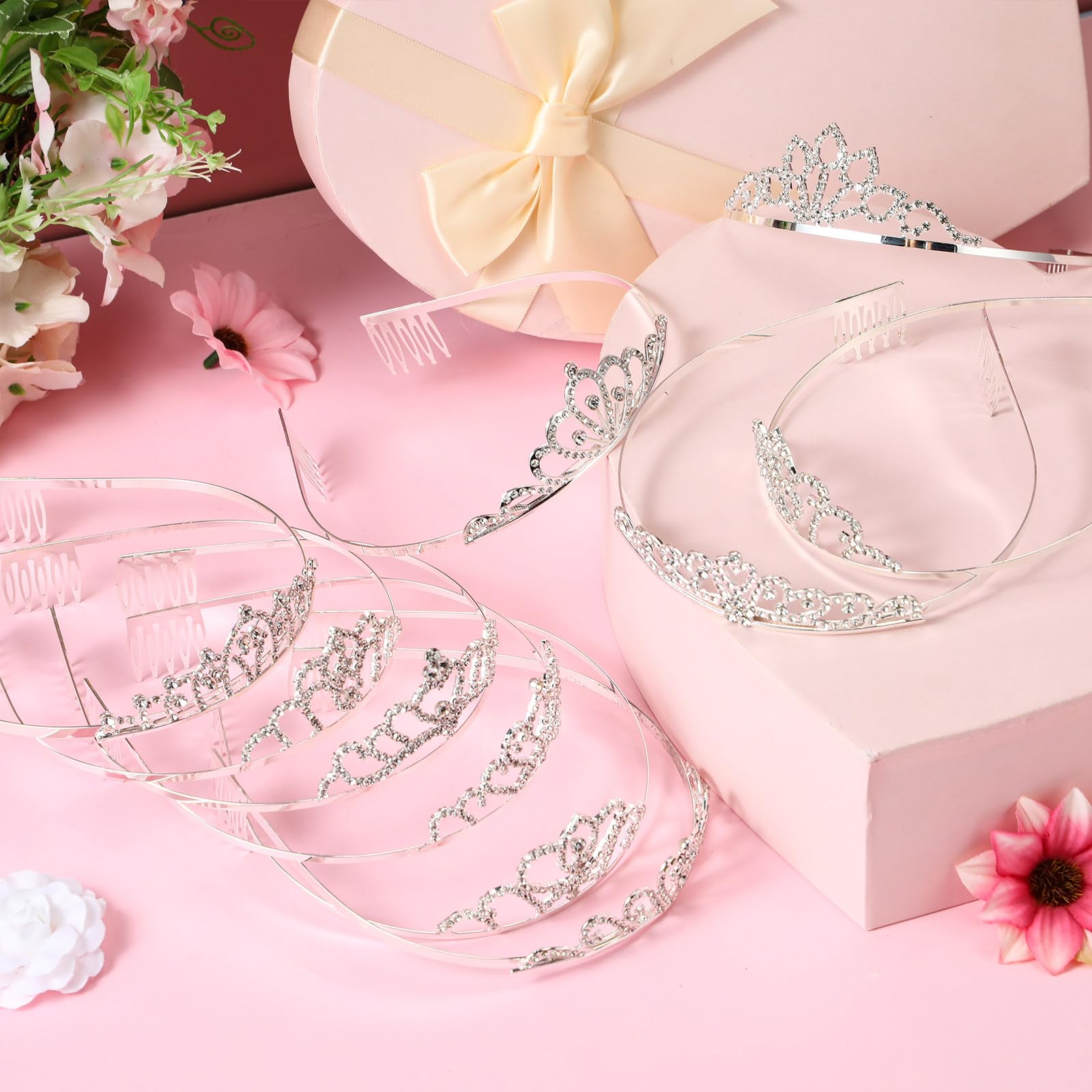 Lyrow 30 Pcs Tiara Crowns for Women Bulk Elegant Princess Rhinestone Crown with Combs Crystal Queen Tiaras with Comb Headband Silver Princess Tiaras for Birthday Wedding (Delicate Style)