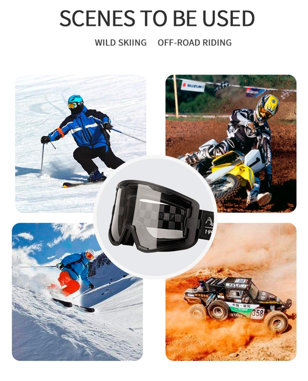 Motorradbrille - Dirt Bike ATV Motocross Anti-UV Einstellbare Reiten Offroad Schutzbrille für Männer Frauen Kinder Jugend Erwachsene