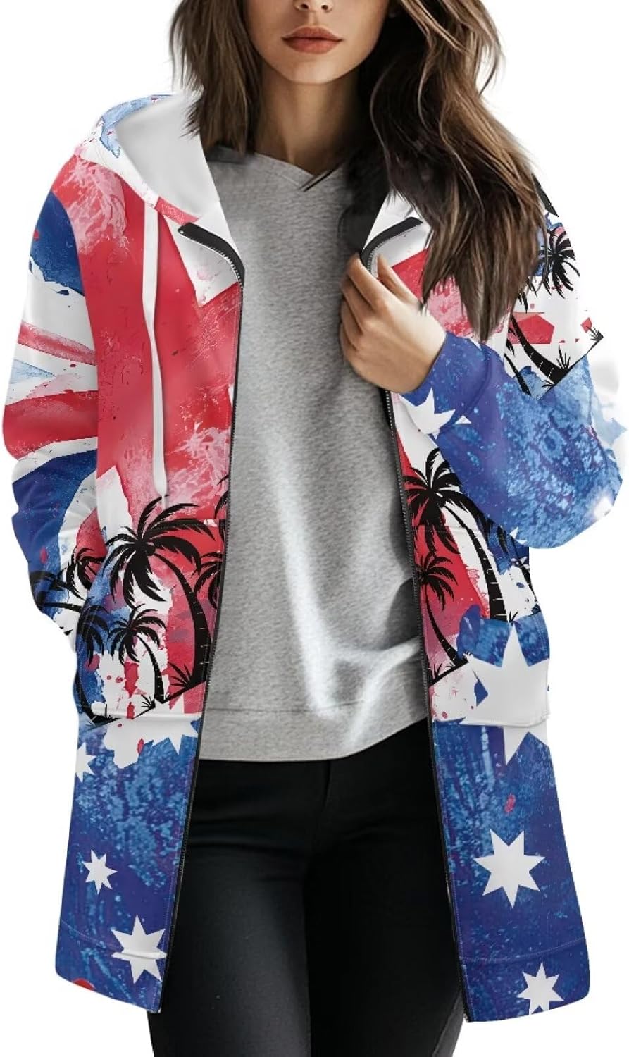 Women's Jacket Fall Zip Up Long Sleeve Hoodies Long Sweatshirts with Pocket for Daily Work