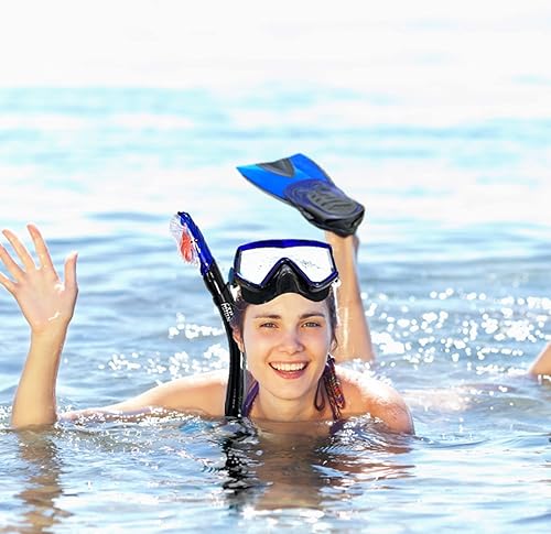 Miniatura 8 de Juego de máscara de esnórquel, equipo de esnórquel para adultos, máscara de buceo panorámico y kit de esnórquel y aletas de buceo con bolsa de viaje