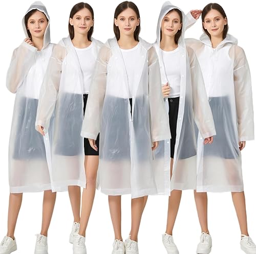 Miniatura 32 de Rain Ponchos for Adults Women Men (2-5 Pack), Reusable EVA Raincoats Jackets with Hood Portable Waterproof Rain Gear 2 blanco,2 gris,5 blanco,Negro