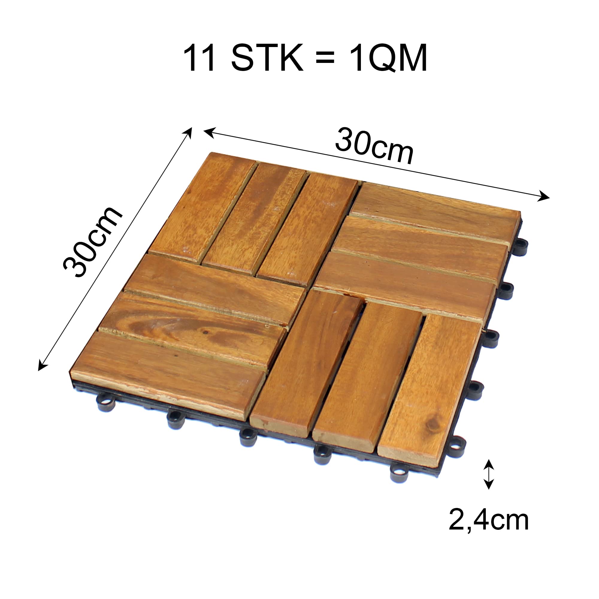BigDean 66er Pack Holzfliesen für Balkon 30x30 cm 6 m² Akazien-Holz Fliese