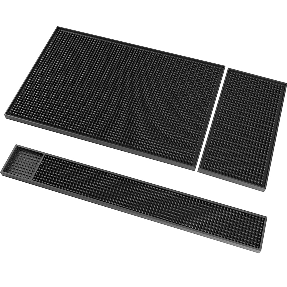 Bar Service Mat, Non Slip Polyvinyl Chloride Bar Mat Drink Coasters Leakproof for Bar Kitchen,Black (3pcs/set)