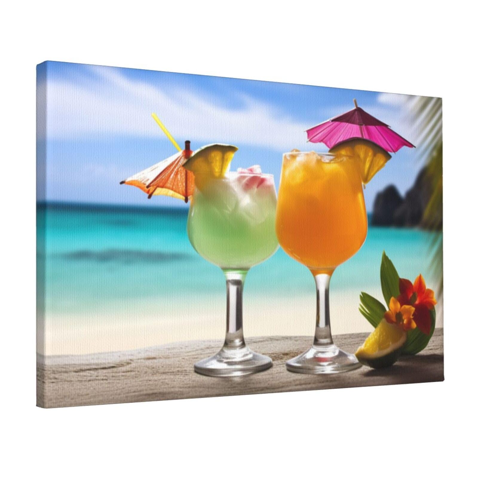Canvas Wall Art for Living Room Wall Decor 12"x18" Modern Artwork Painting Pictures Hanging Canvas Prints Tropical beach drink Aesthetic Wall Art for Bedroom Bathroom Office Wallart Decor