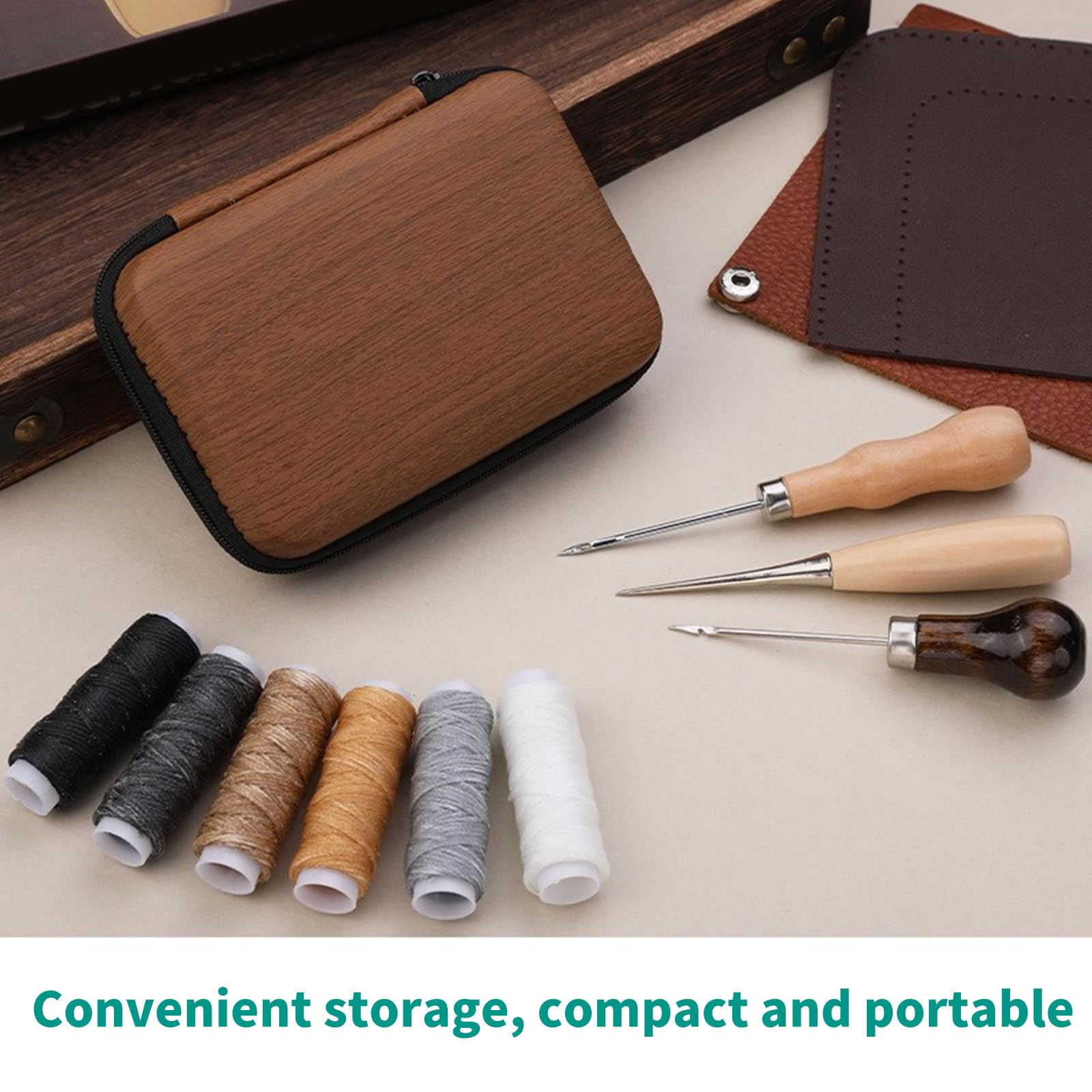 MRKU Herramientas para Trabajar el Cuero con Bolsa de Almacenamiento, Kit de Costura con Aguja Curva