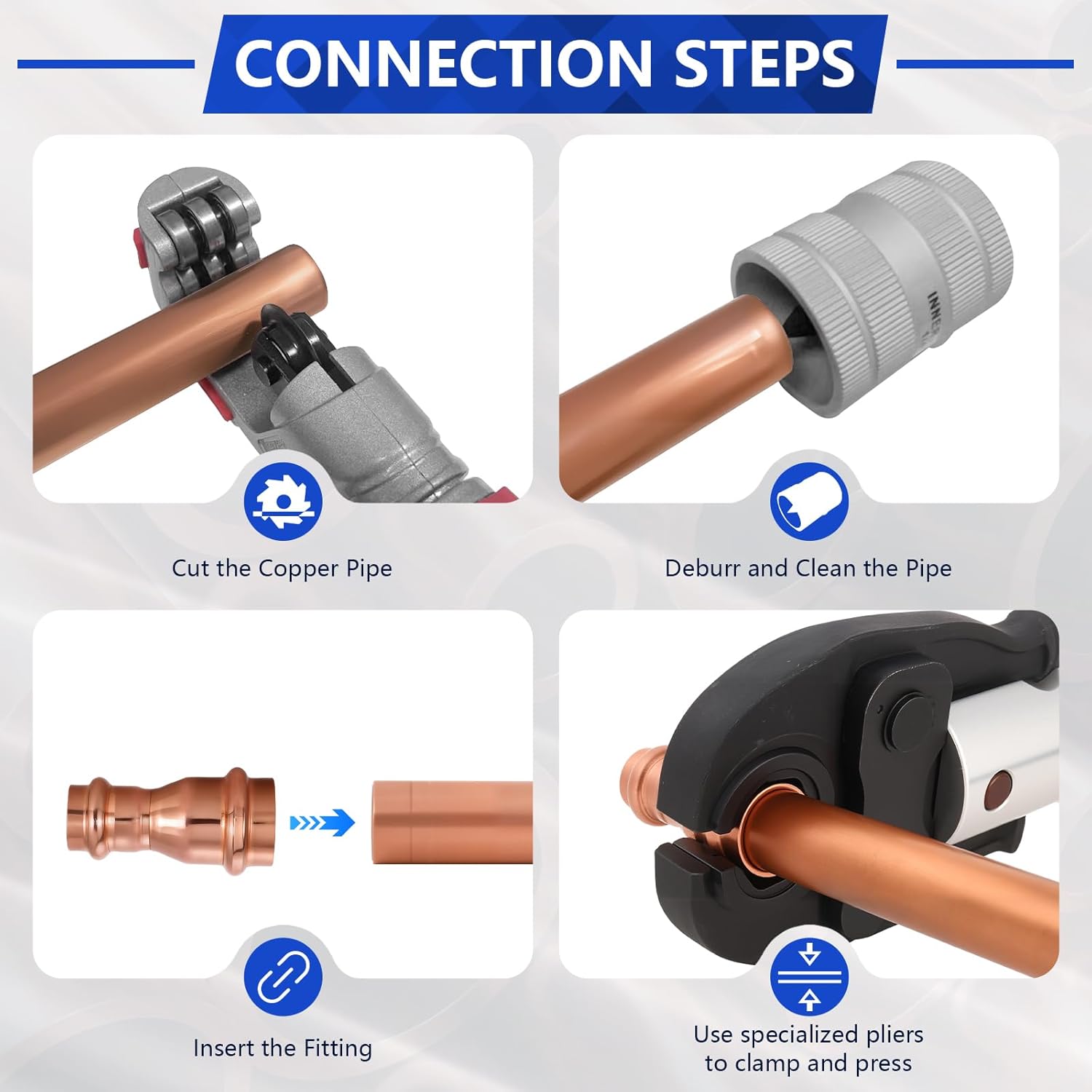 Copper Press Fittings 3/4" x 1/2" Copper Press Coupling Reducer, No-Lead Plumbing Pipe Connector | Water Supply & Hydronic Heating Systems | Durable Press Fit Design,10-Pack
