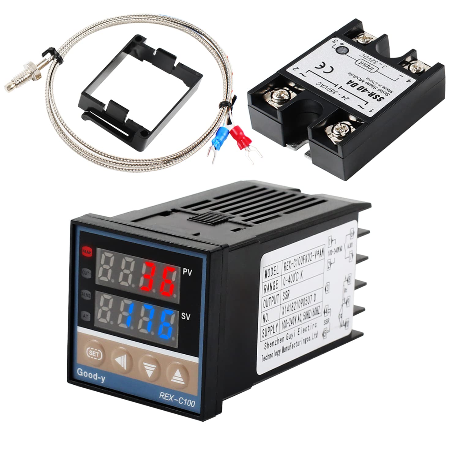 Kit regolatore di temperatura digitale REX-C100 LED PID regolatore di temperatura, termostato con termocoppia tipo K, ingresso sensore, relè uscita SSR (0-400 ℃)