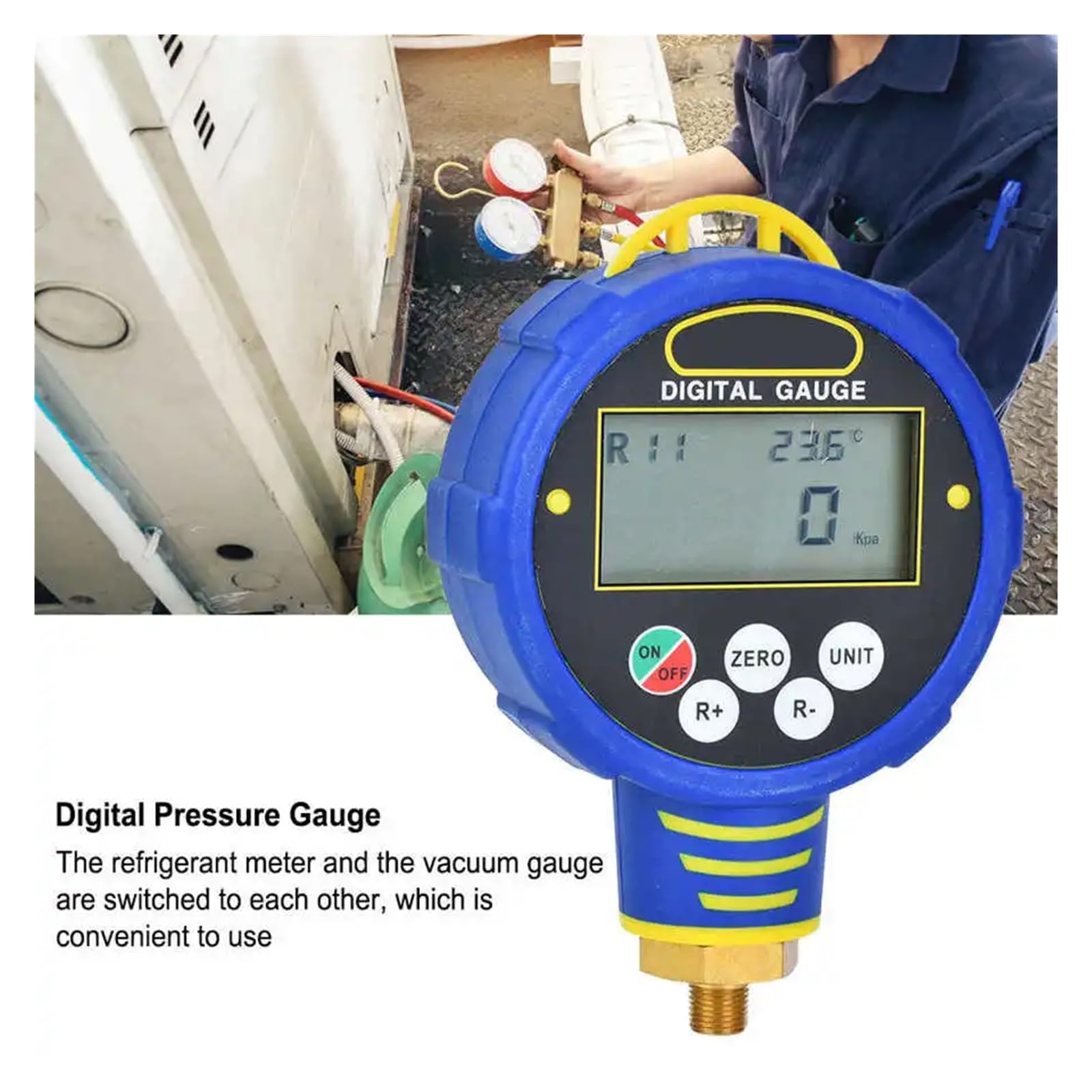 Regolatore di pressione, Manometro digitale for gonfiaggio 'aria R32, 1/8 pollici NPT 10MPa Tester Monitoraggio 'inflazione Strumento refrirante for aria condizionata da 100 bar(Low pressure)