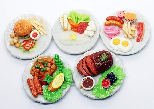 Miniatura 2 de Juego de 5 alimentos surtidos en miniatura para casa de muñecas, comida pequeña en plato de cerámica, accesorios para casa de muñecas para