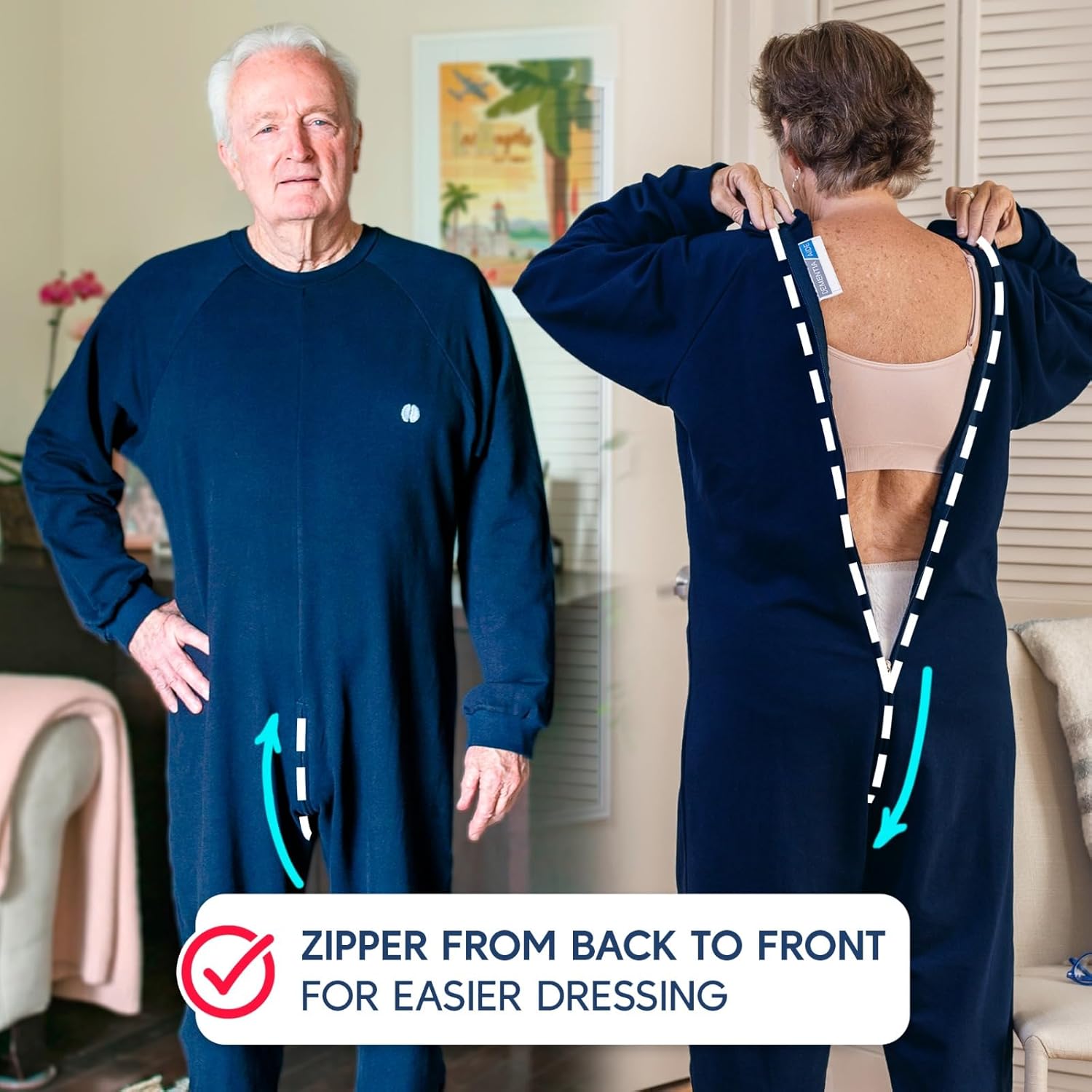 Premium, Unisex, Cotton, Anti-Strip & Incontinence Onesie/Jumpsuit - Clothing for Alzheimer's and Dementia - Image 2