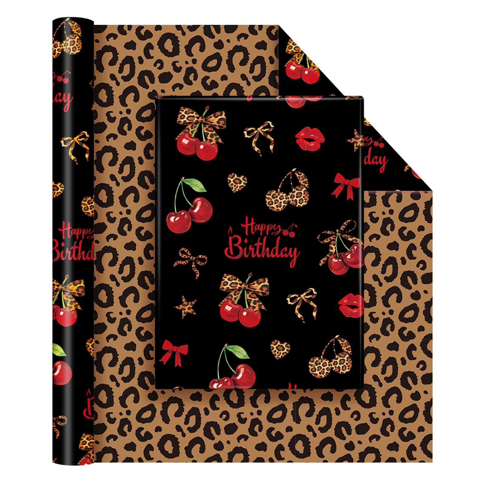 Leopard Cherry Wrapping Paper - 1 Roll 43 cm x 10m Birthday Wrapping Paper โ image 1