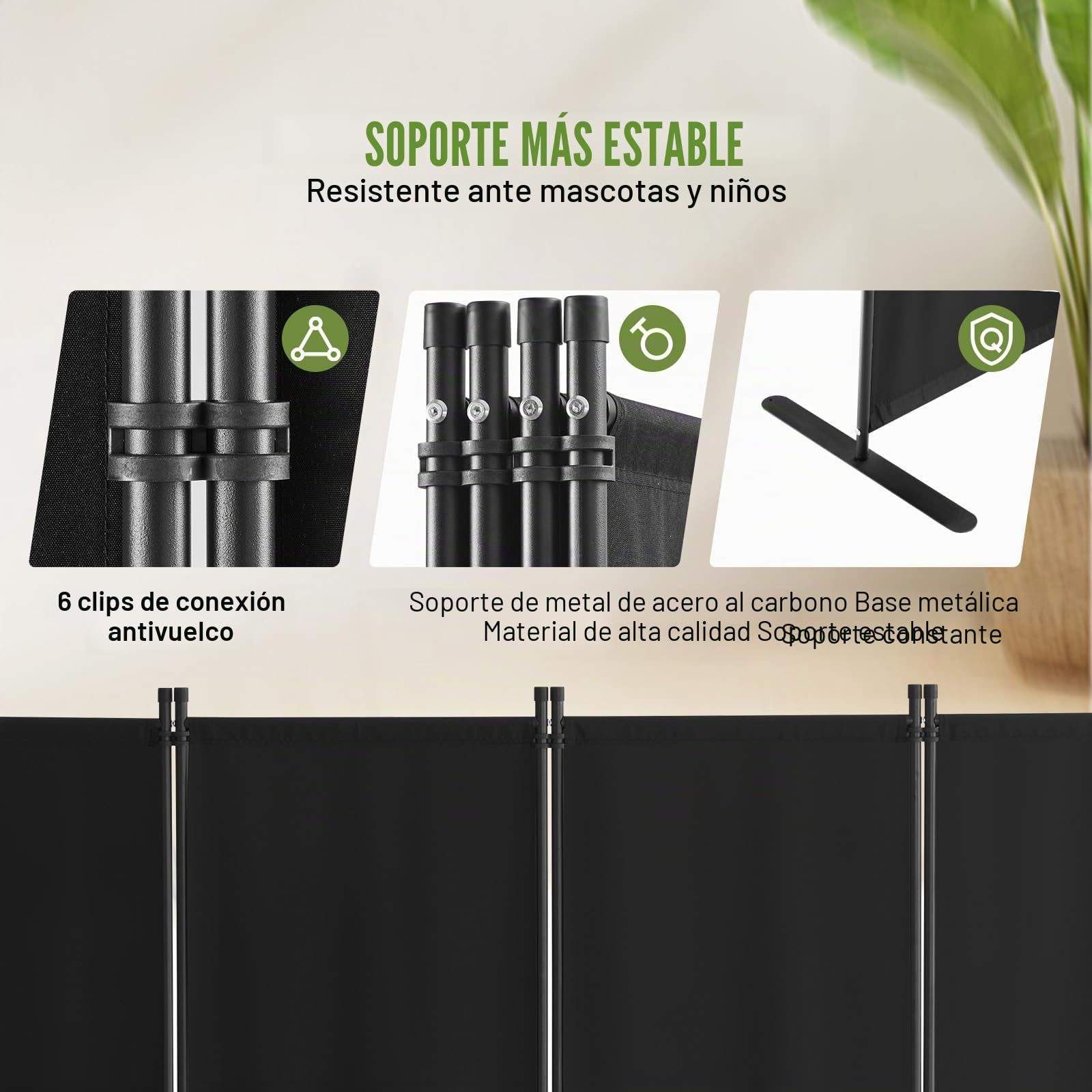 VEVOR Biombo Separador Plegable 4 Paneles con Marco de Acero al Carbono y Tela de poliéster Separador de Ambientes de Privacidad 228x45x172,5 cm para Oficina, Dormitorio, Comedor, Estudio, Negro