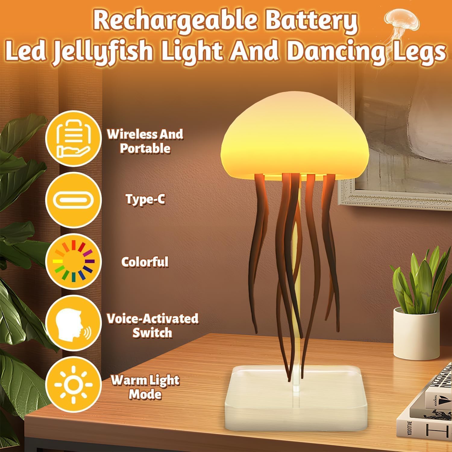 xinrongda Jellyfish Lamp, LED Jellyfish Night Light, RGB Gradient Voice Control Mood Lamp - Image 4