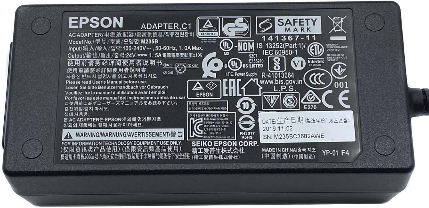 Genuine Epson AC Power Supply Adapter for Epson TM-T20 TM-T20II Printers, Bundle: AC Adapter, Power Cord