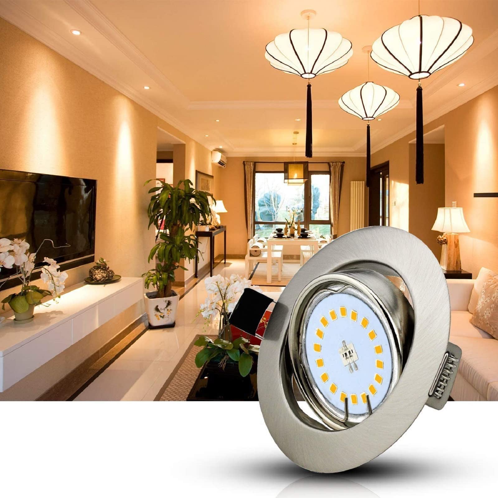 Allesgute 6X LED Einbaustrahler, Recessed, 5W, GU10, Warmweiß, 9 cm x 7-8 cm x 9 cm, Silber, Indoor, Modern, Abnehmbar, Dimmbar 0% - 100%