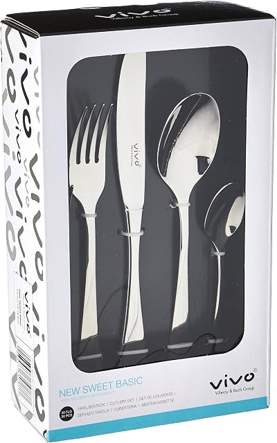 vivo by Villeroy & Boch Group New Sweet Basic, zestaw sztućców dla maksymalnie 6 osób, 30 elementów, stal nierdzewna, srebro
