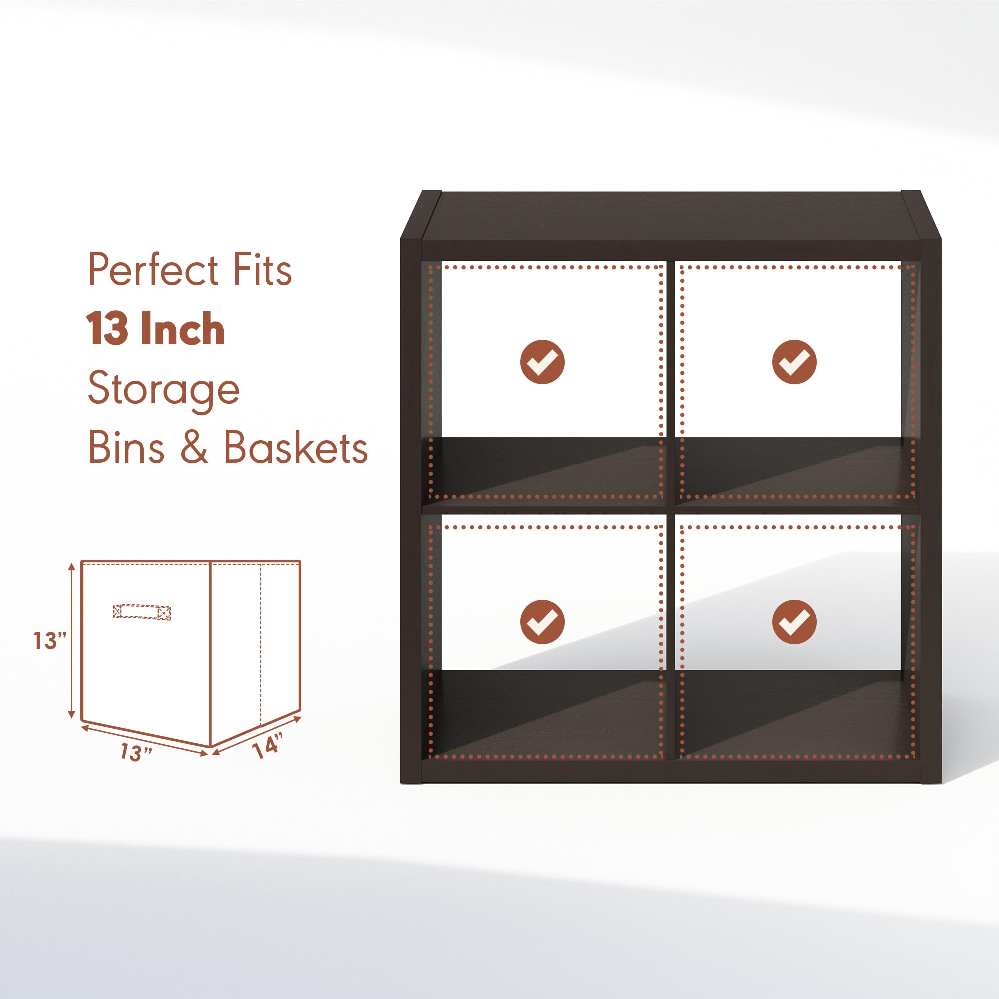 Furinno Cubicle Record Player Stand with Vinyl Storage, 4-Cube 1.2 Extra Thick Vinyl Record Storage, Open Back Media Shelf for CD DVD Blueray Game Disc, for Living Room, Home Office, Black Dark Oak