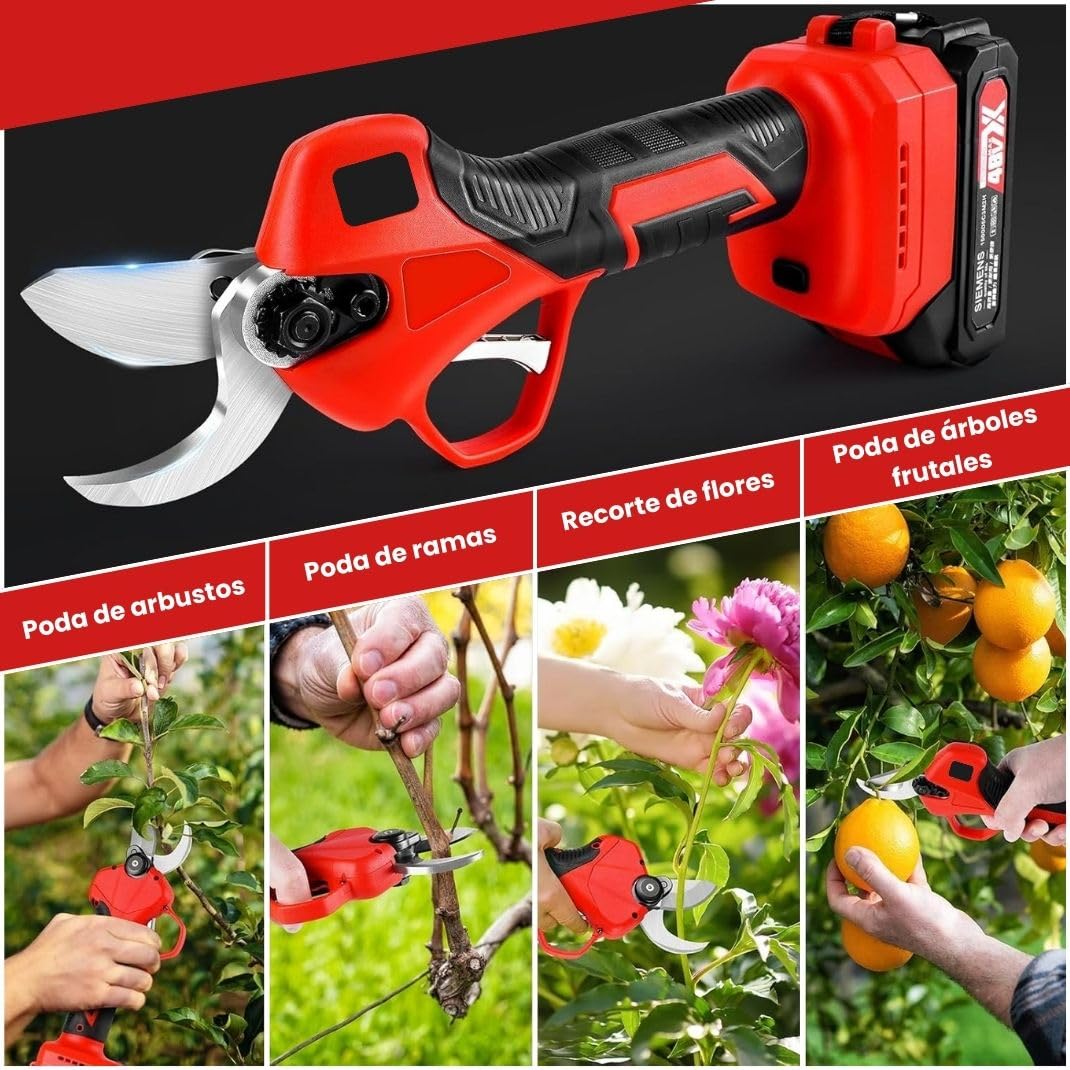 Tijeras de Podar Eléctricas con Maletín, Piedra de Afilar [2 Baterías de 21V] – Podadora Eléctrica de Precisión con Ángulo de Corte de 3mm, Ligera y Potente – Ideal para Viñedos, Árboles y Jardines