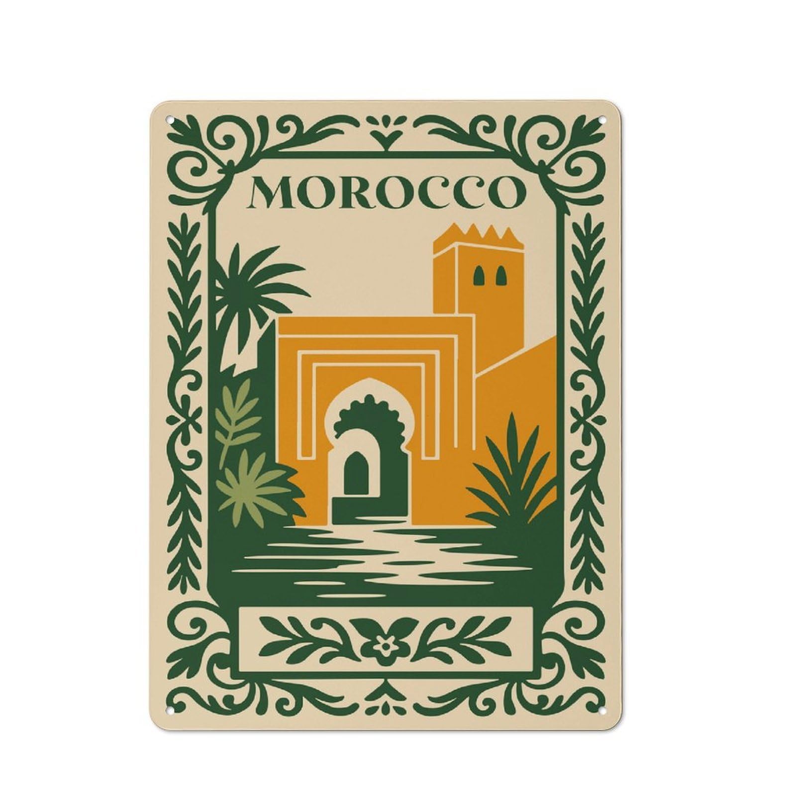 Junmoney Style-18 Workshop Style Morocco Travel Decorative Metal Plaque 40X30cm, Shed Wall Plaque For Tool Room, Garage, Studio Or Home Bar