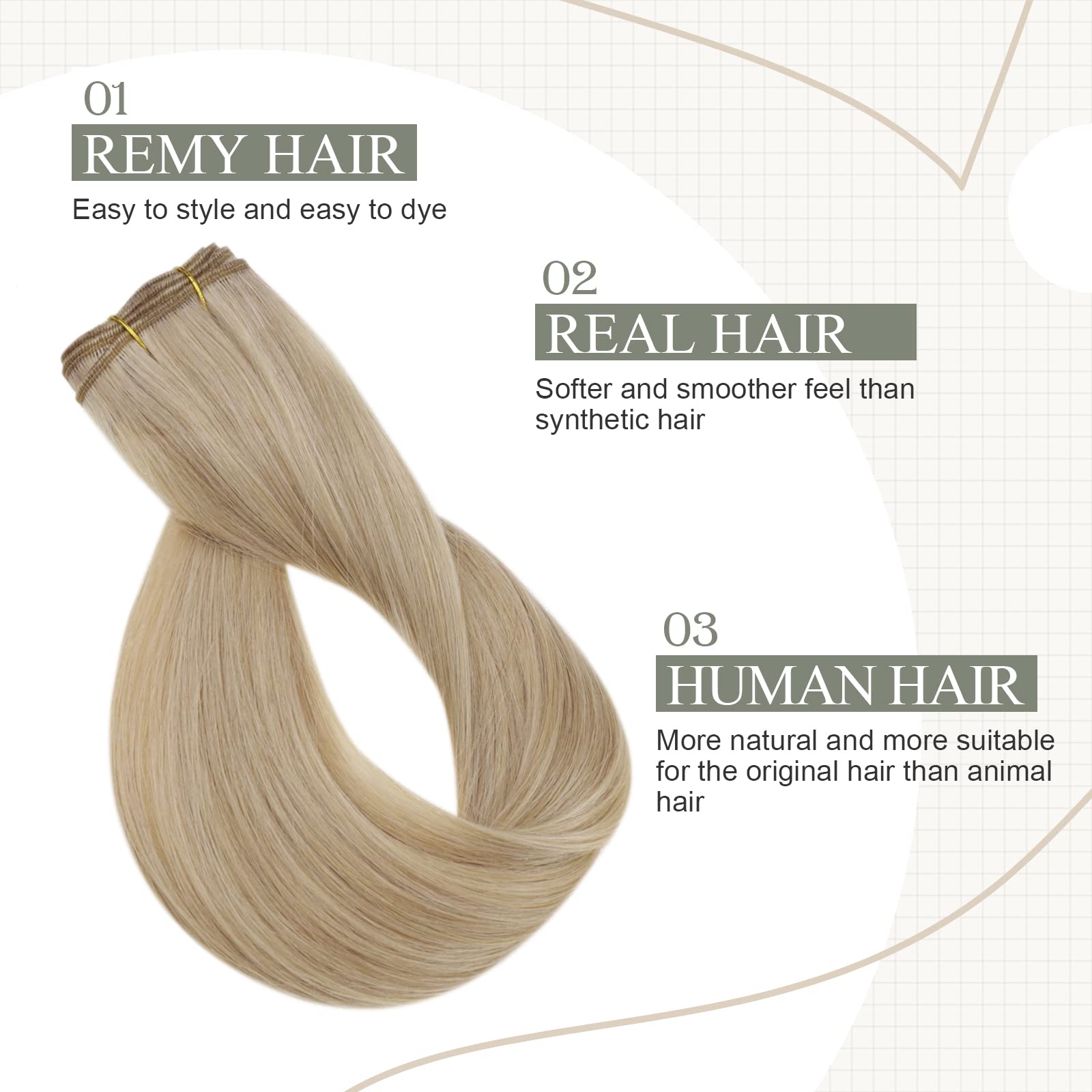 Fshine Extension Capelli Tessitura Biondo Cenere Scuro Con Highlighted Del Biondo Dorato Extension Capelli Cucitura 100g 35CM Human Hair Bundles Lisci Matassa Extension Capelli Veri #16P22