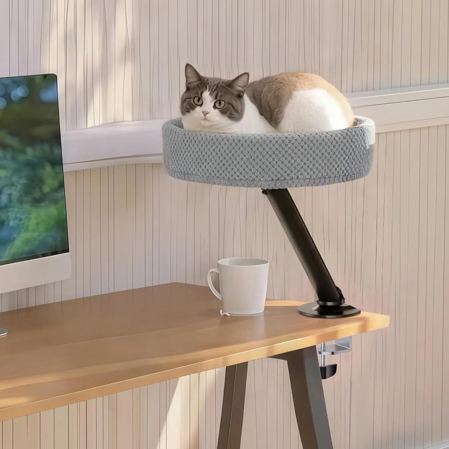 デスクトップ用猫ベッド 机の上専用ペット寝床 - 子猫トンネル睡眠ネスト | デスクに取り付け可能な猫ベッド,室内・屋外・冬・家庭・