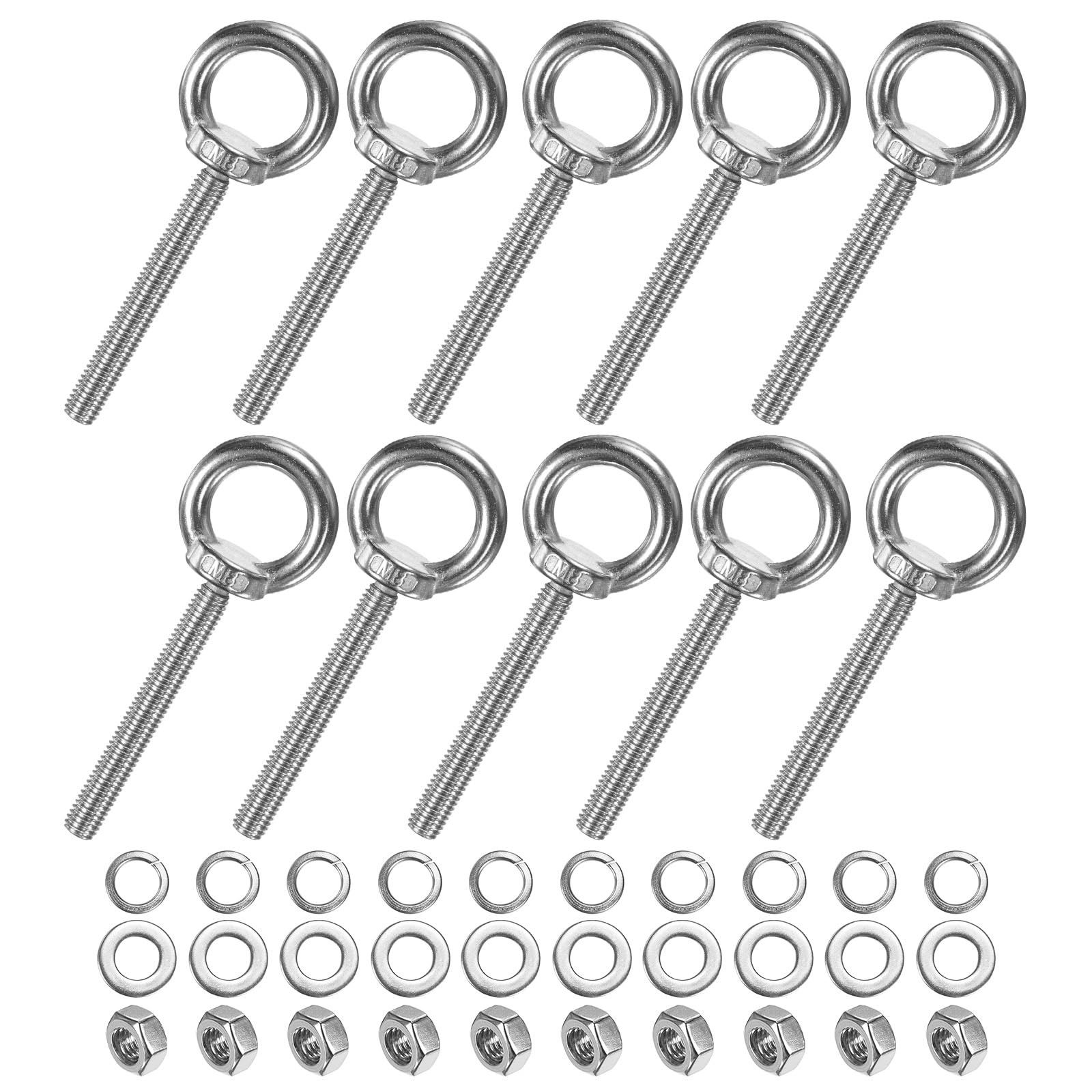 M METERXITY 10-Sets Stainless Eyebolt M8x67mm Shoulder Lifting Eye Bolt with Nuts Washers Male Screw Thread Ring Shoulder Eye Bolts Length 2.64 Inch for Suspending/Fastening