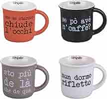 Set 4 Tazzine Caff&egrave; Villa D'Este Tivoli - Gres 130 Ml, 4 Colori