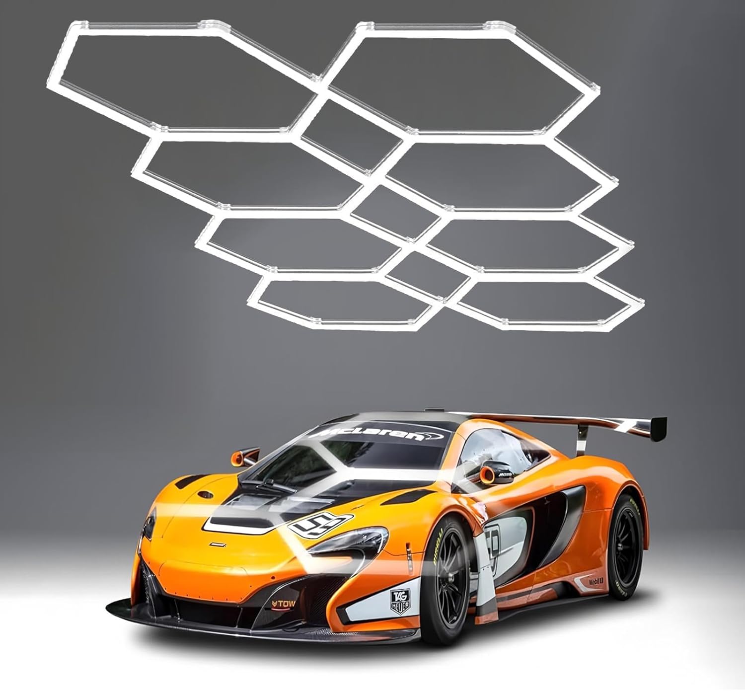 42Lights LED Hexagon Honeycomb Lights,8-Hex Honeycomb Lights 38800Lumens Hexagon DIY Super Bright Car Detailing Ceiling 388W LED Shop Light for Warehouse Workshop Gym Basement 8 Hexagon-42Lights