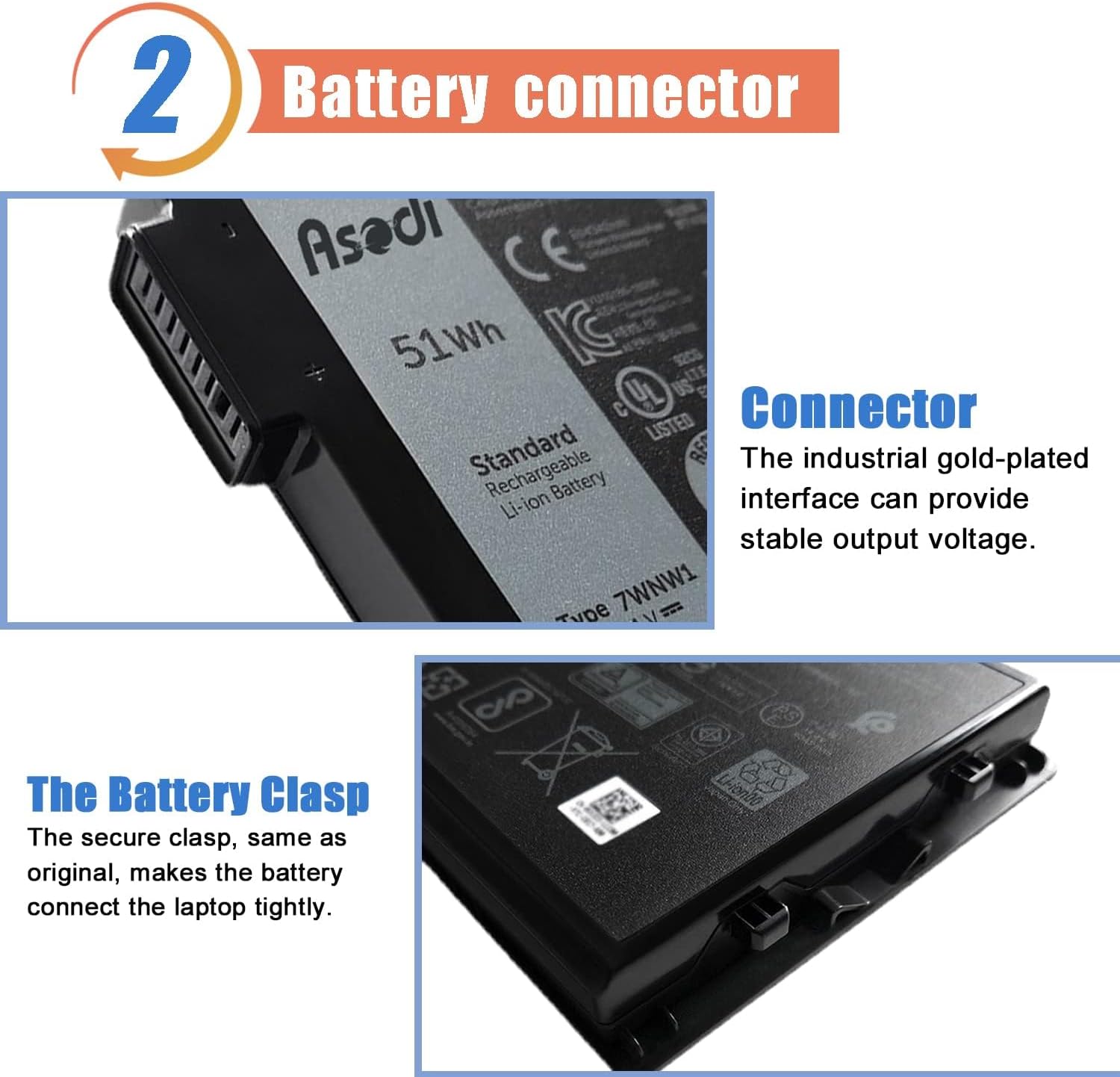 ASODI 7WNW1 51Wh 6-cell Laptop Battery Compatible with Dell Latitude 5424 5420 Rugged 7424 Extreme P137G P85G P86G P137G001 P137G002 P85G001 P86G001 Series DMF8C GK3D3 6NNCF DP3KF DMF0C 451-BCHV 11.4V