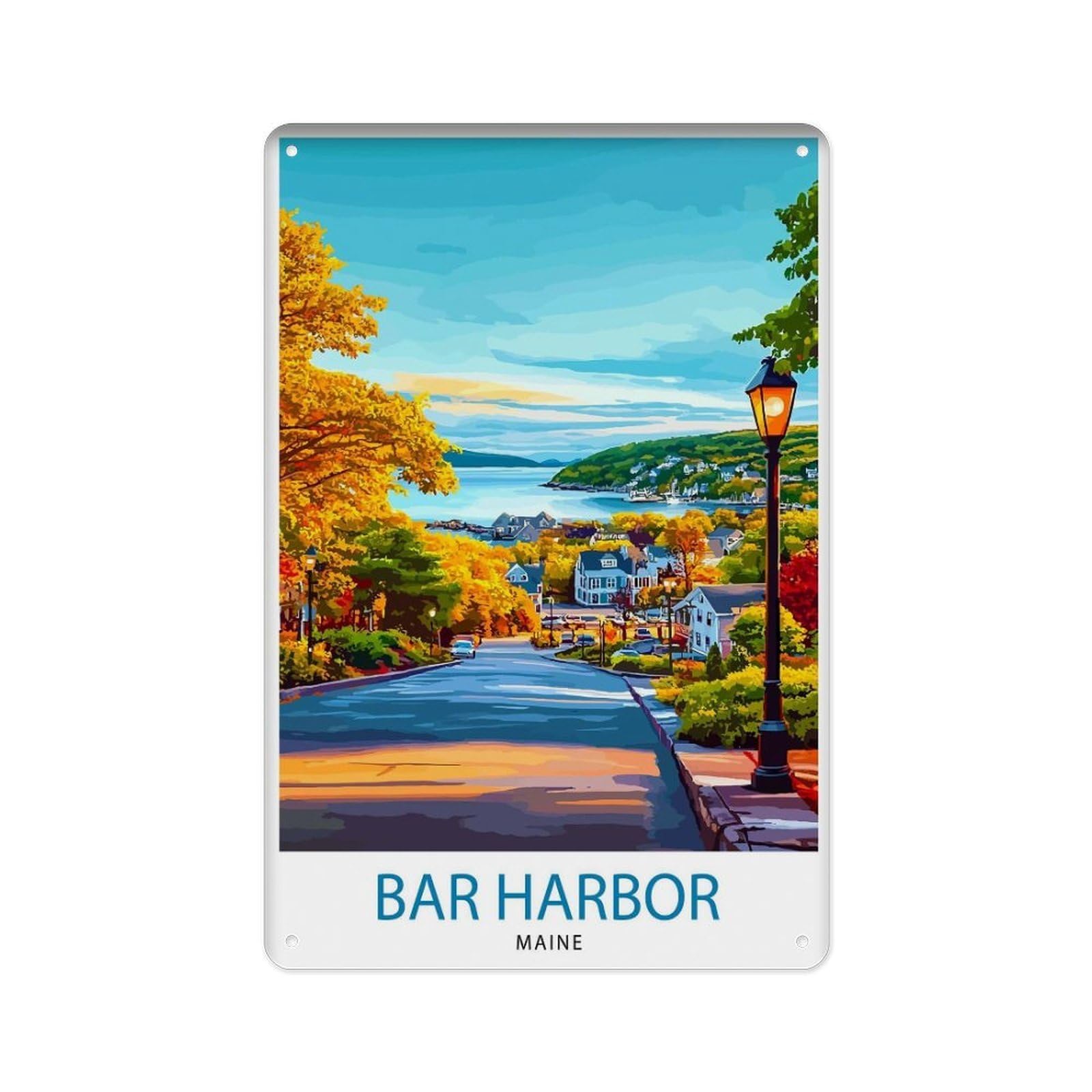 peiyeety Metal Tin Sign Bar Harbor Maine Travel Wall Decor, Bar Harbor Scenery Wall Sticker, Home Decoration, Acadia National Park Gift, Art Enthusiast, Coastal Scenery 8 X 12 Inch